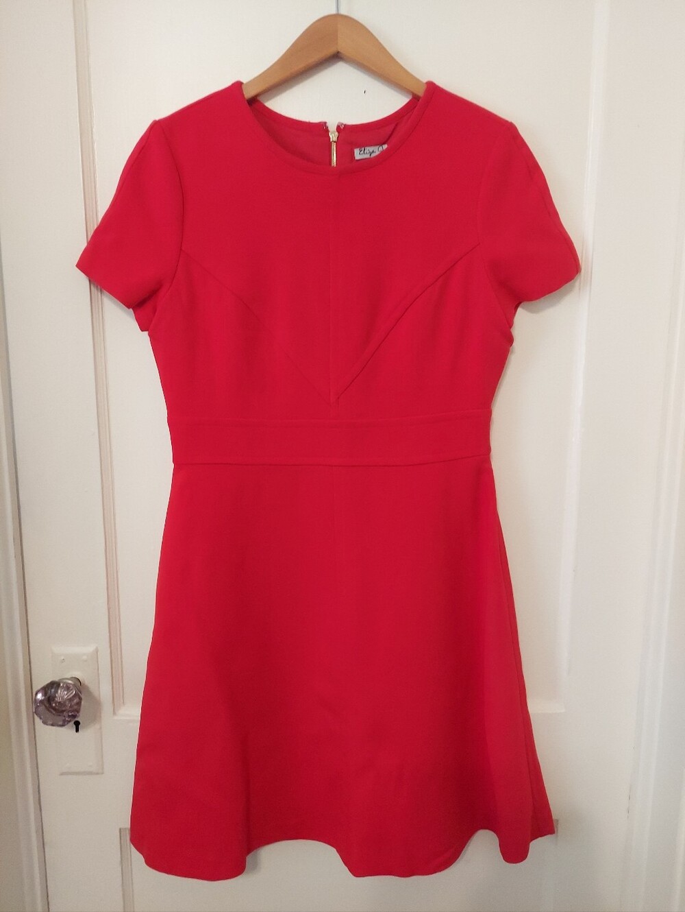 Eliza J Fit & Flare Dress Womens 10 Red Structured Lined Cocktail Office Career